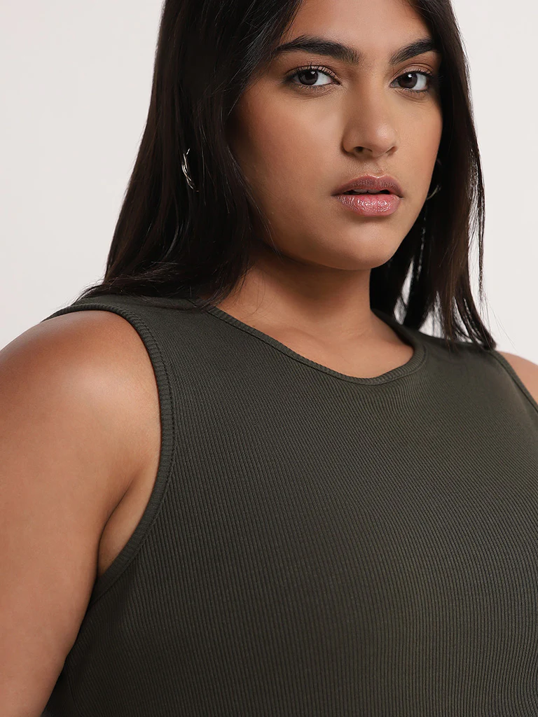 Gia Olive Cotton-Blend Ribbed Tank Top - Image 2