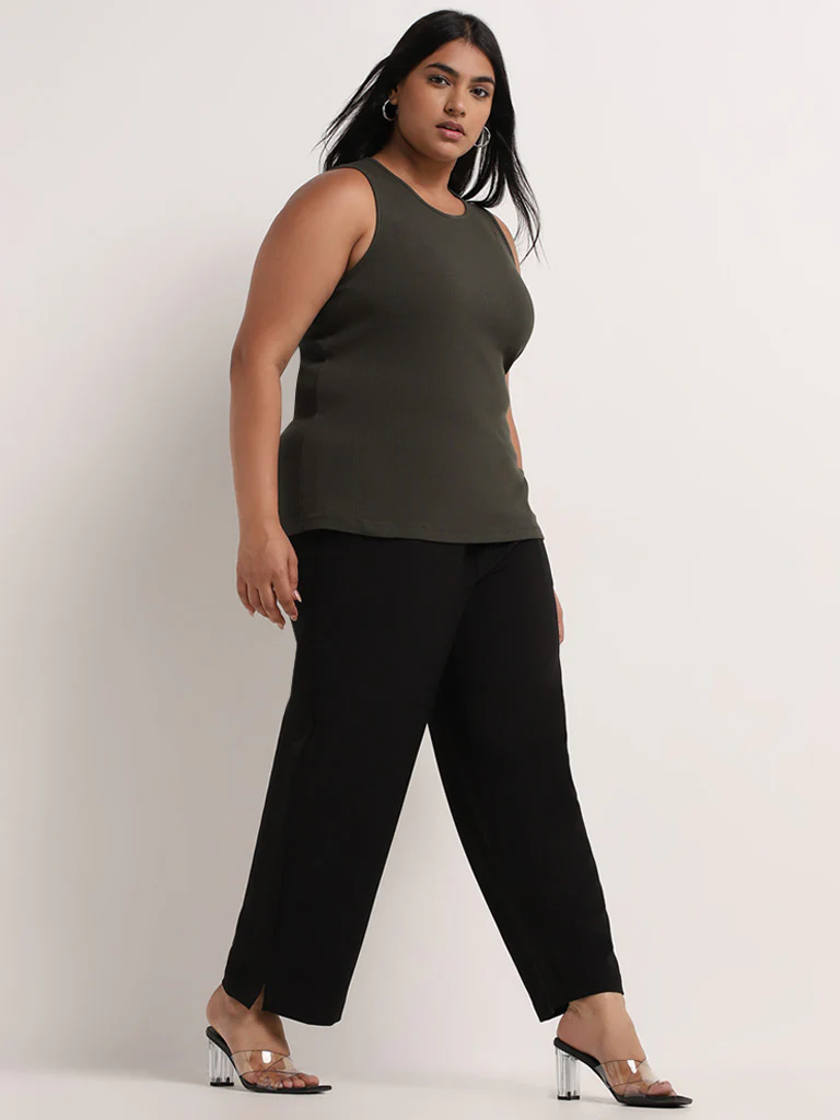 Gia Olive Cotton-Blend Ribbed Tank Top - Image 3