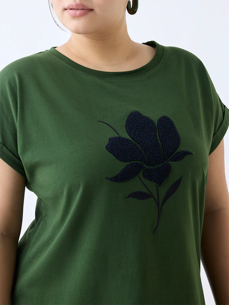 Gia Olive Floral Patterned T-Shirt - Image 3