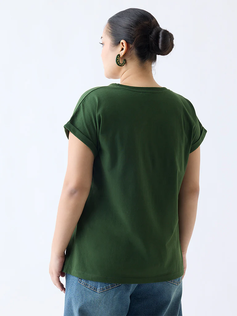 Gia Olive Floral Patterned T-Shirt - Image 4
