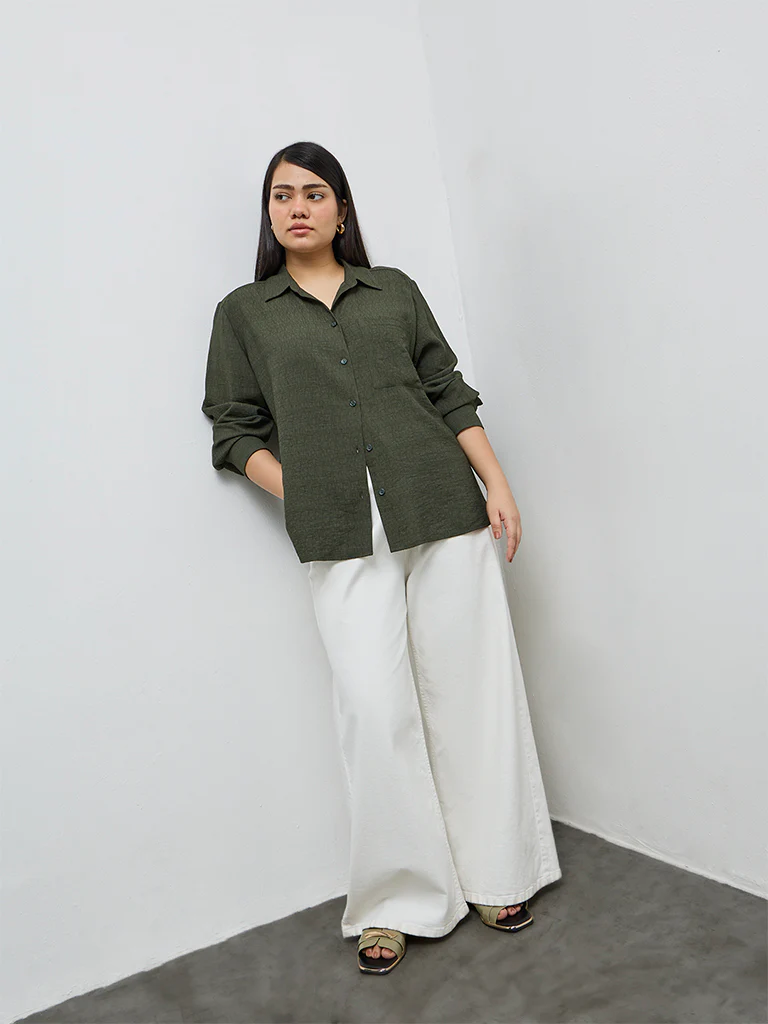 Gia Olive Self-Textured Shirt - Image 2