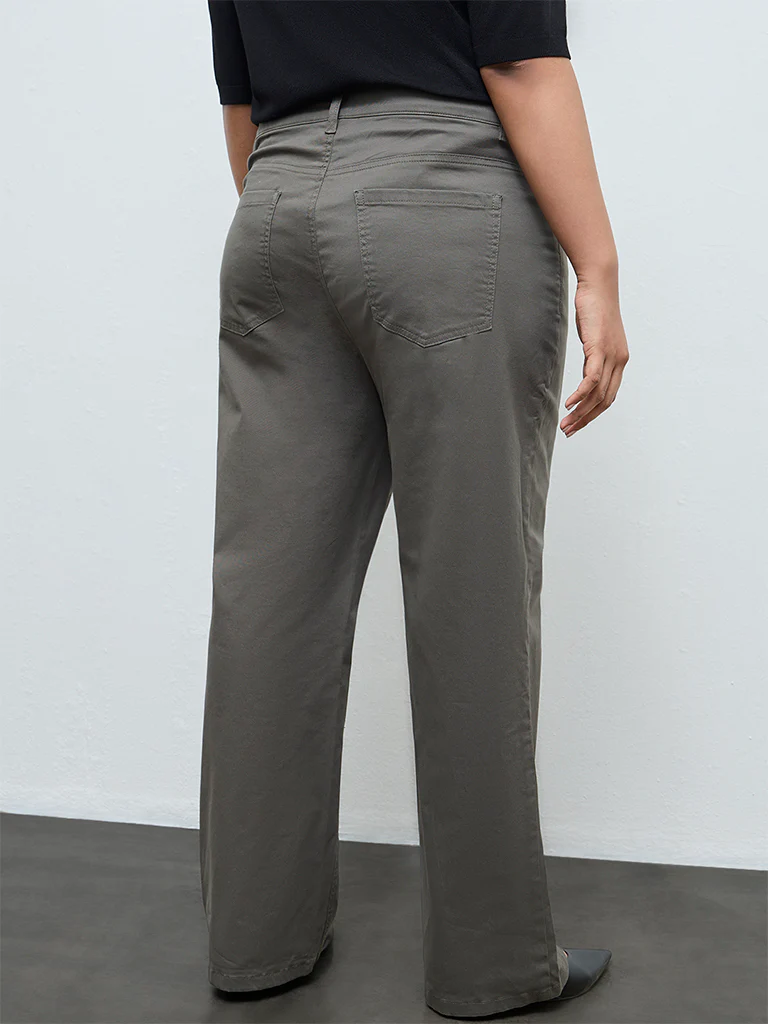 Gia Olive Solid High-Rise Cotton-Blend Trousers - Image 4