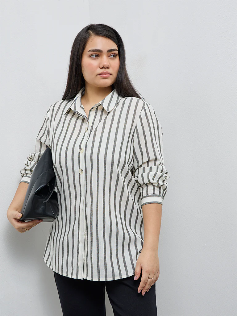 Gia Olive Stripe Cotton Shirt
