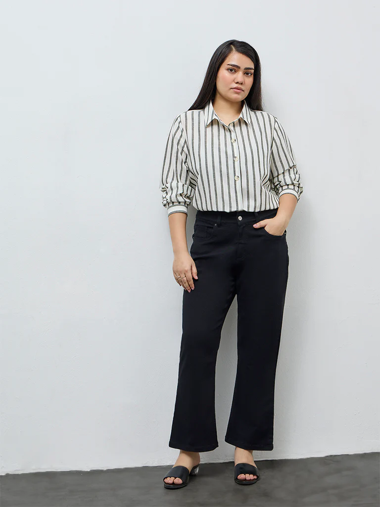 Gia Olive Stripe Cotton Shirt - Image 2