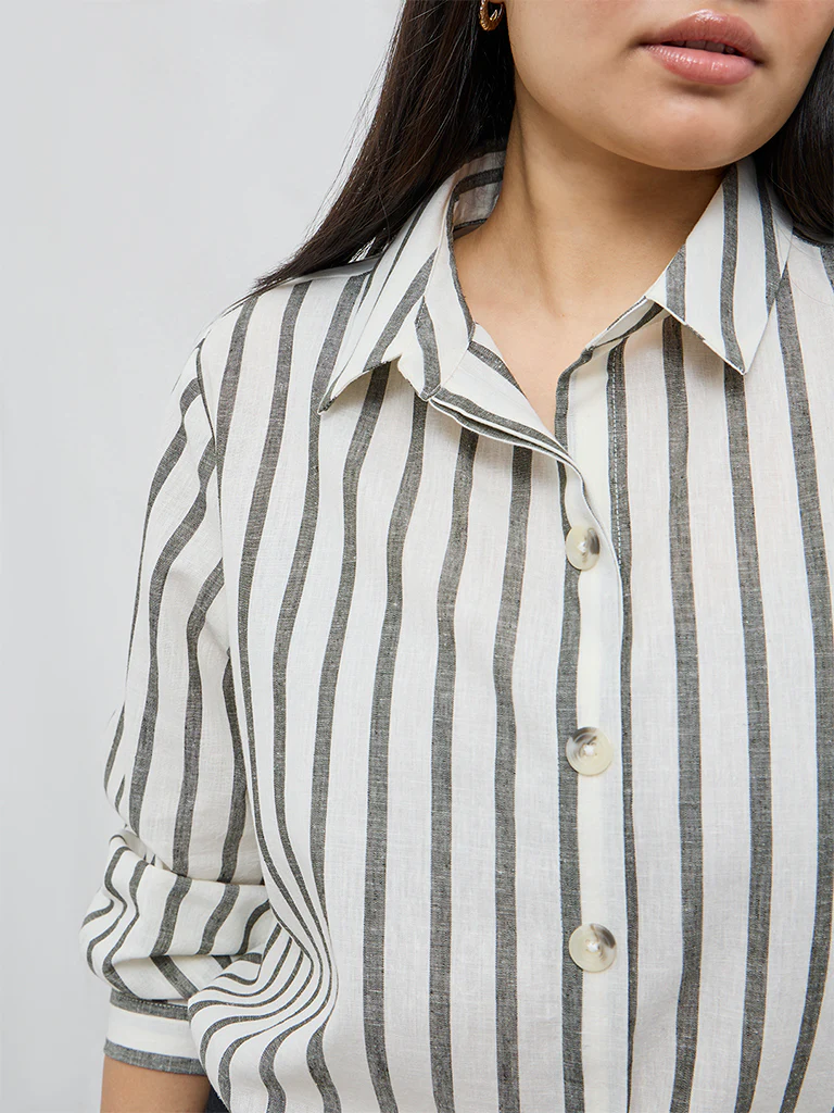 Gia Olive Stripe Cotton Shirt - Image 3