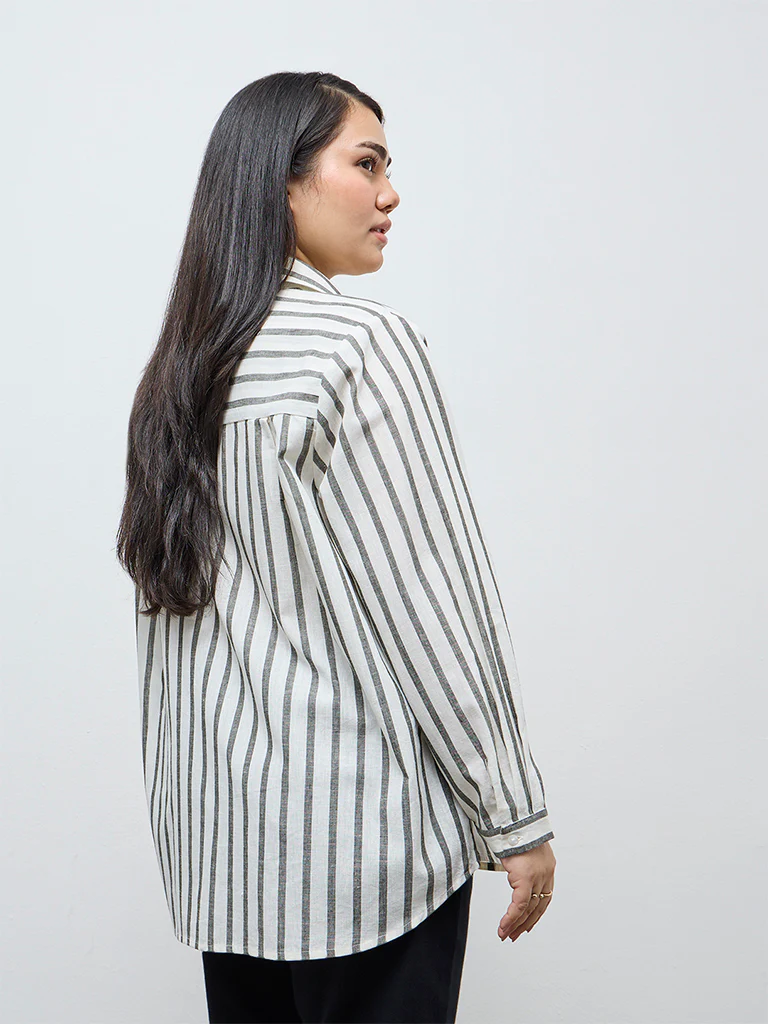 Gia Olive Stripe Cotton Shirt - Image 4