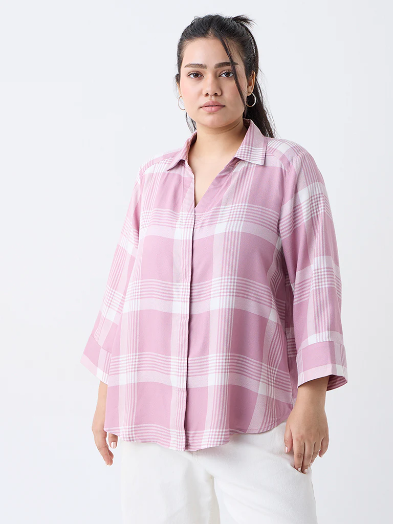 Gia Pink Checks Pattern Shirt - Image 2