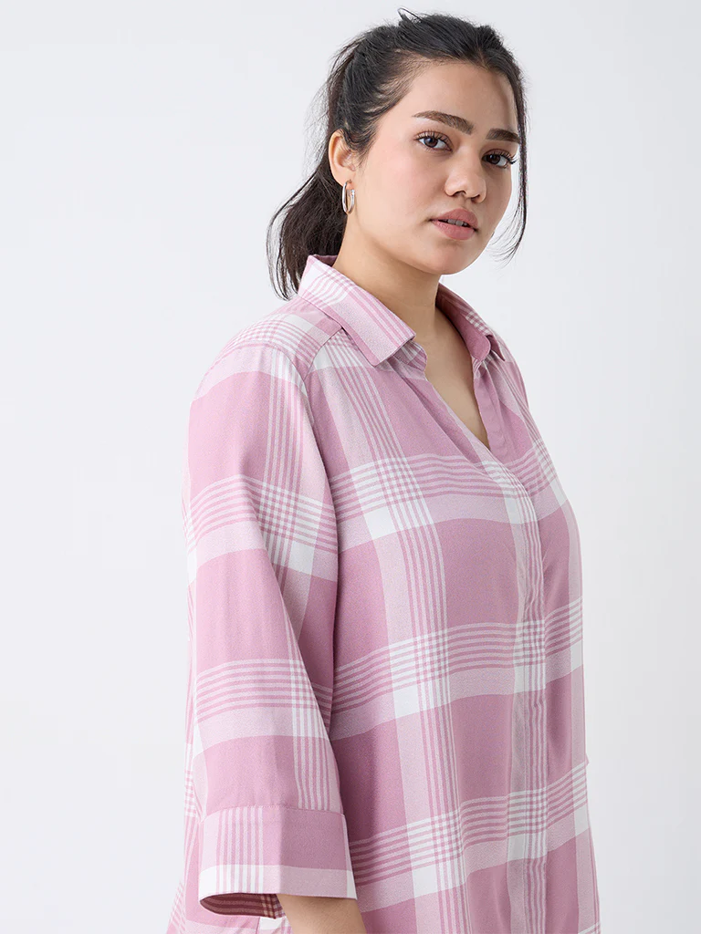 Gia Pink Checks Pattern Shirt - Image 3