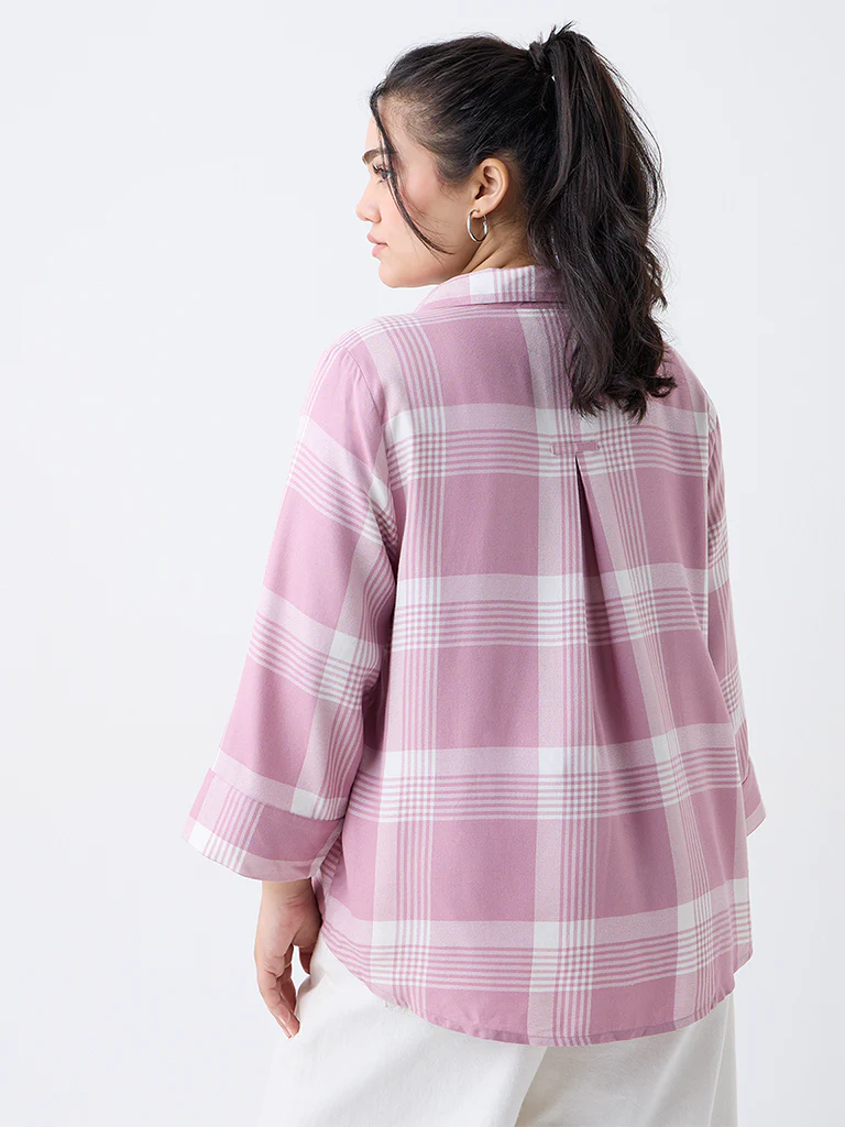 Gia Pink Checks Pattern Shirt - Image 4