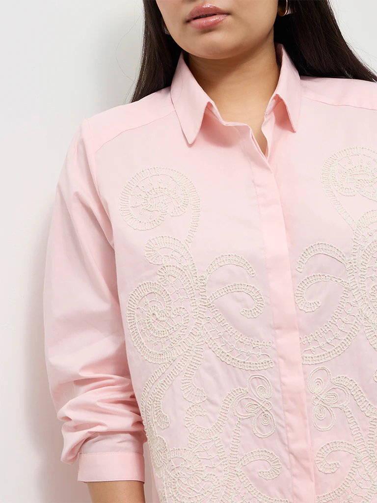 Gia Pink Embroidered Cotton Shirt - Image 3
