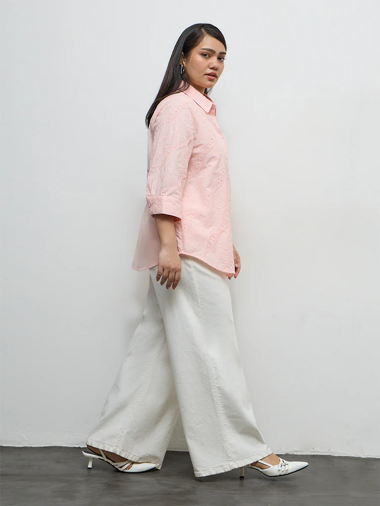 Gia Pink Embroidered Cotton Shirt - Image 2