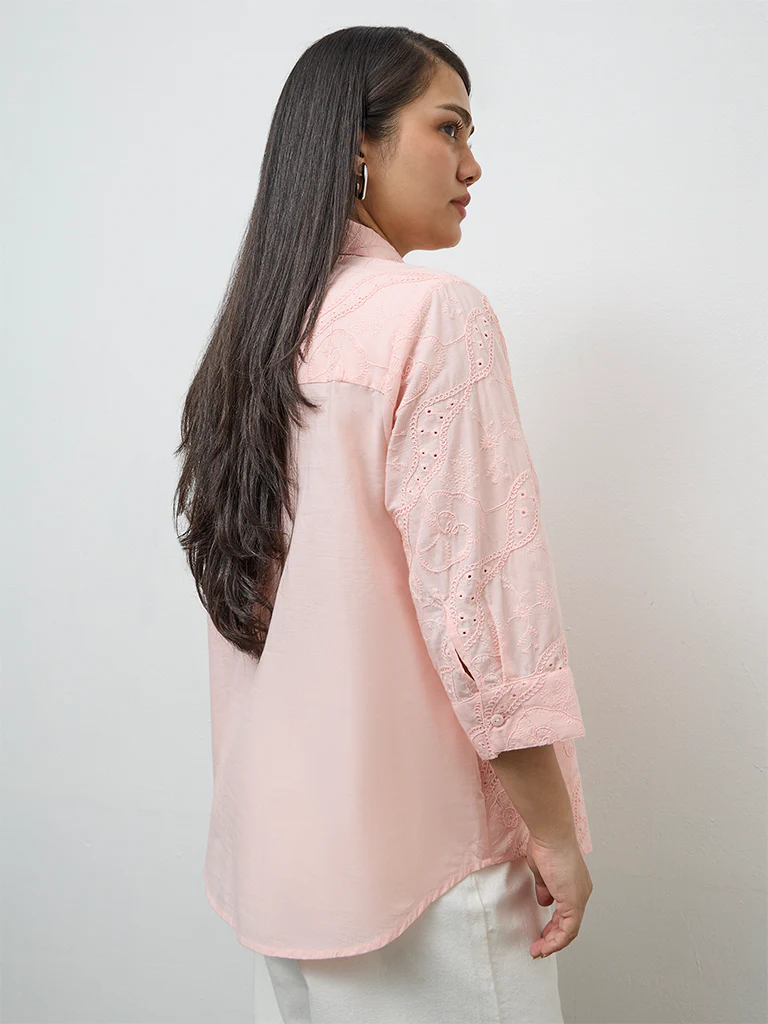 Gia Pink Embroidered Cotton Shirt - Image 4