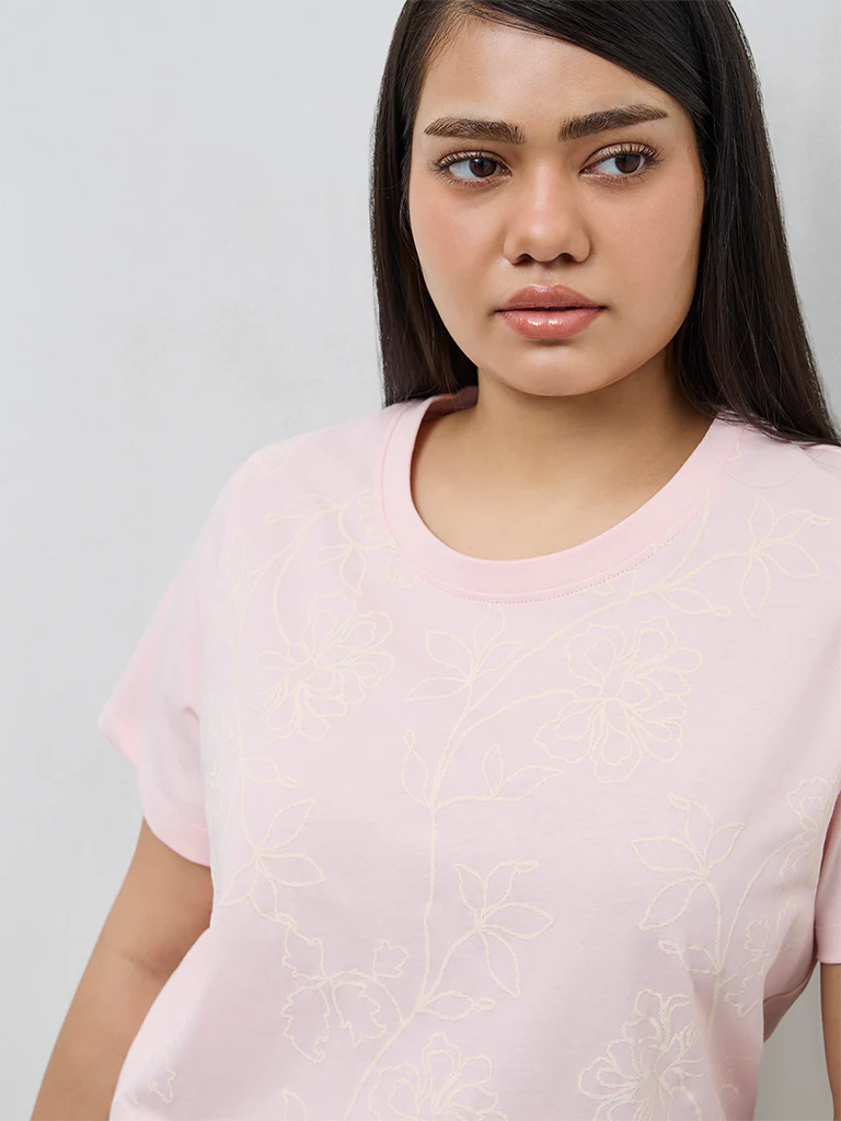 Gia Pink Floral Embroidered Cotton T-Shirt - Image 3