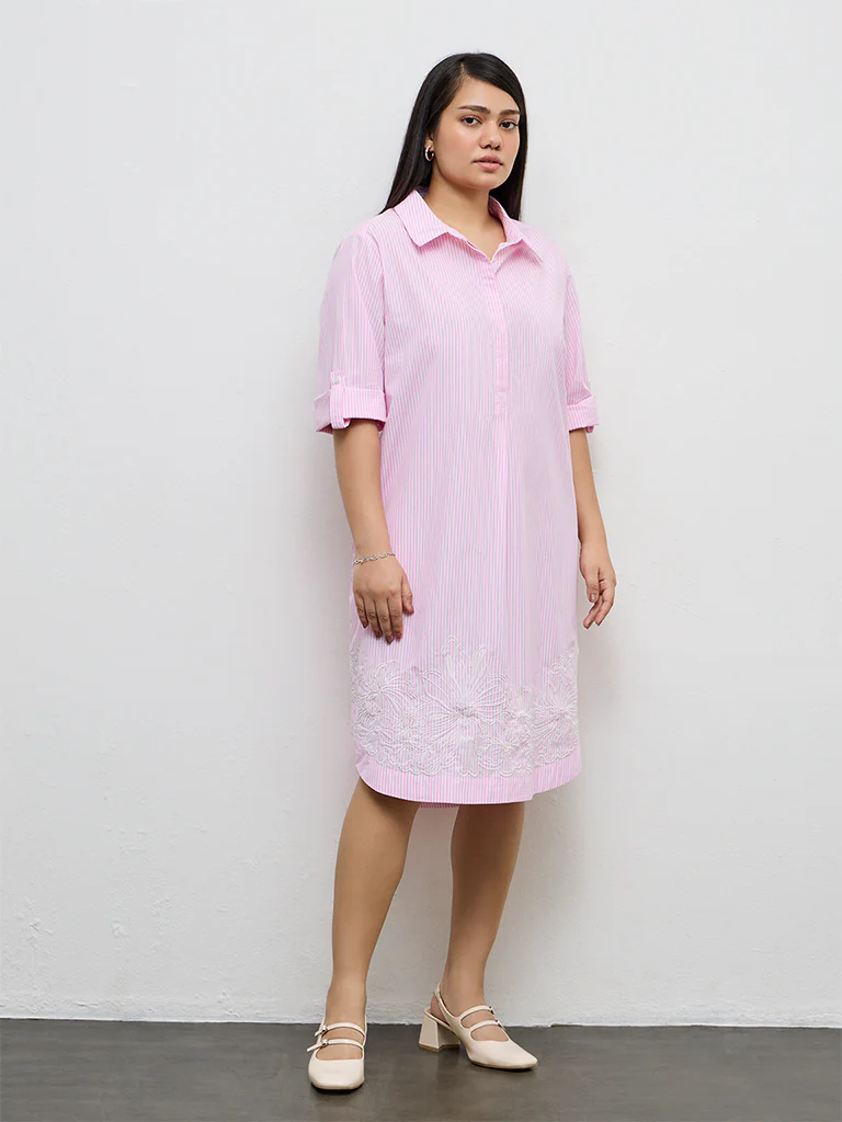 Gia Pink Striped Cotton A-Line Dress
