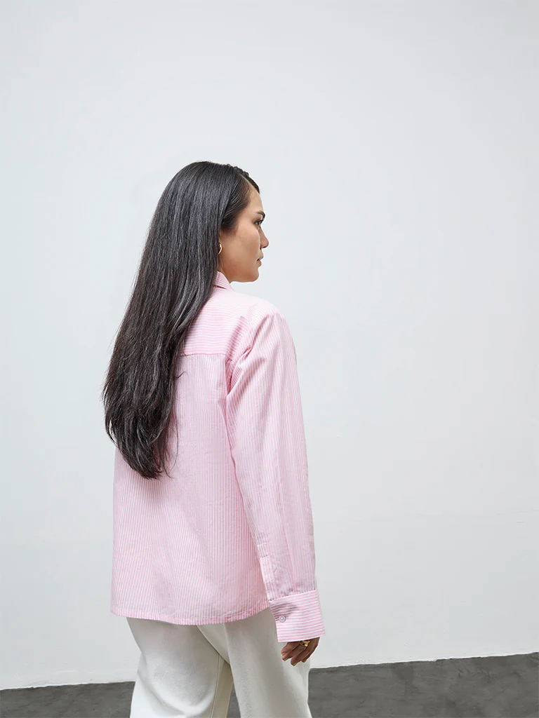Gia Pink Striped Cotton Shirt - Image 4