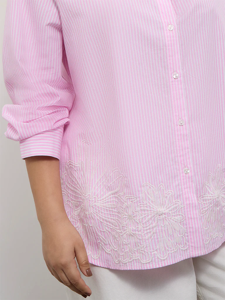 Gia Pink Striped Cotton Shirt - Image 3