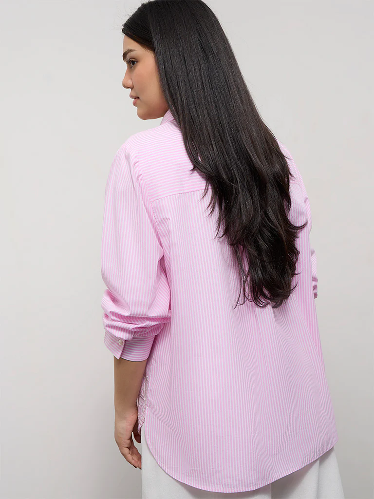 Gia Pink Striped Cotton Shirt - Image 4
