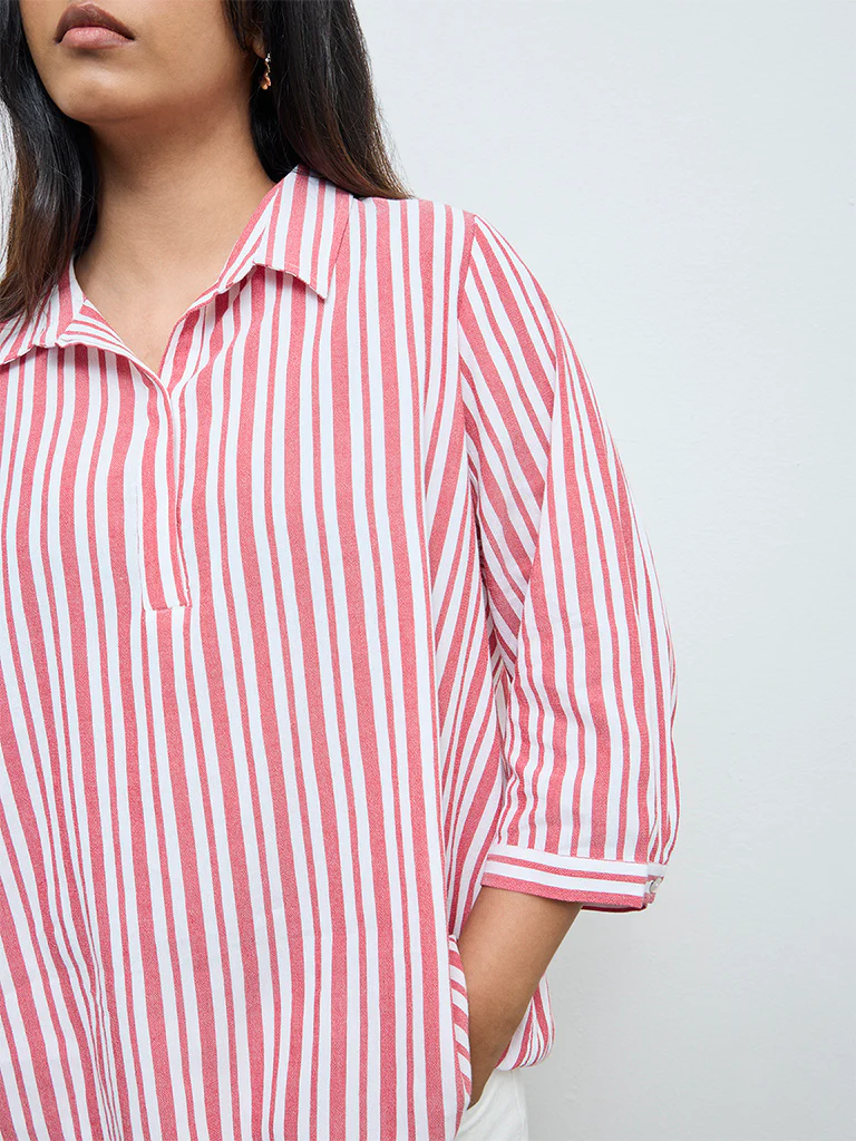 Gia Red and White Striped Blouse - Image 3