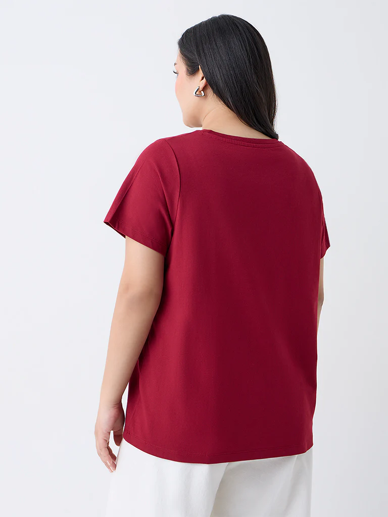 Gia Red Floral Design Cotton T-Shirt - Image 4