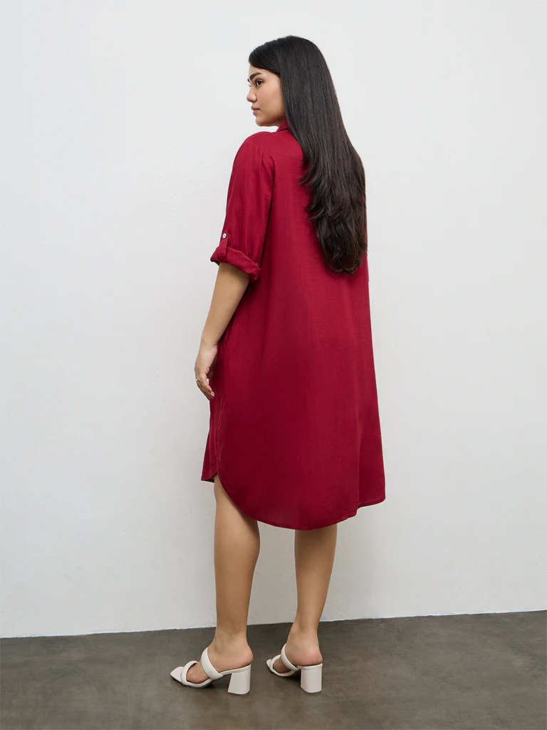 Gia Red Floral Embroidered A-Line Dress - Image 4