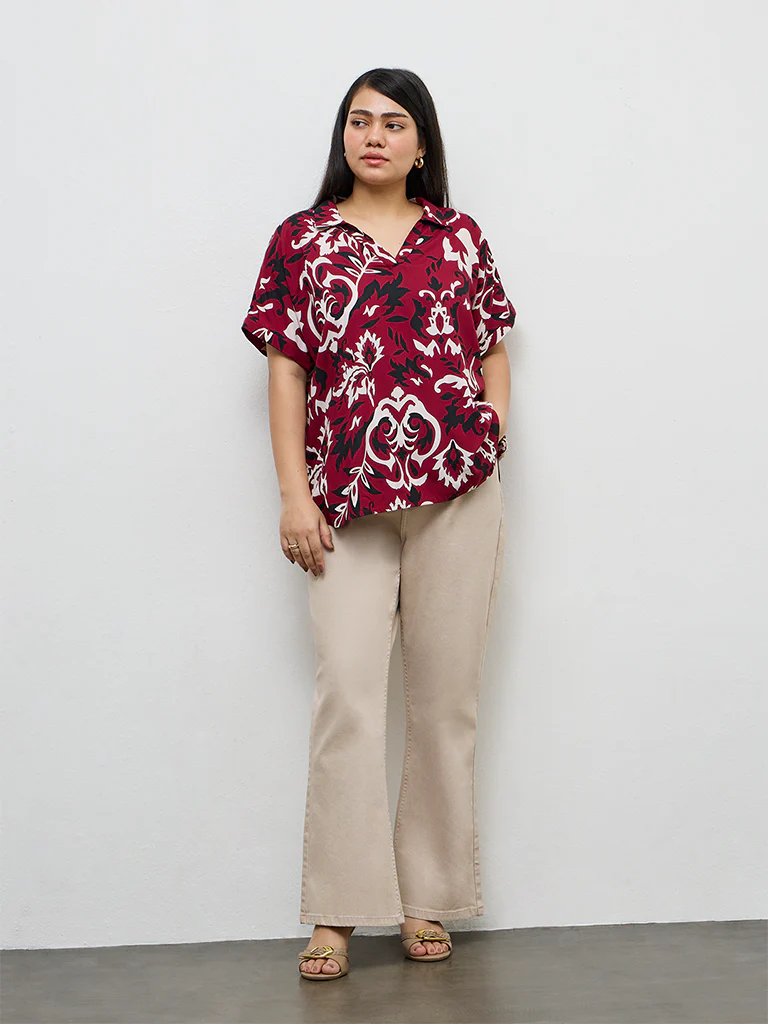 Gia Red Floral Printed Blouse - Image 2