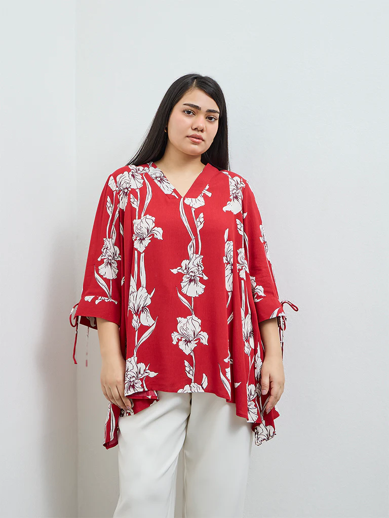 Gia Red Foliage Printed Blouse