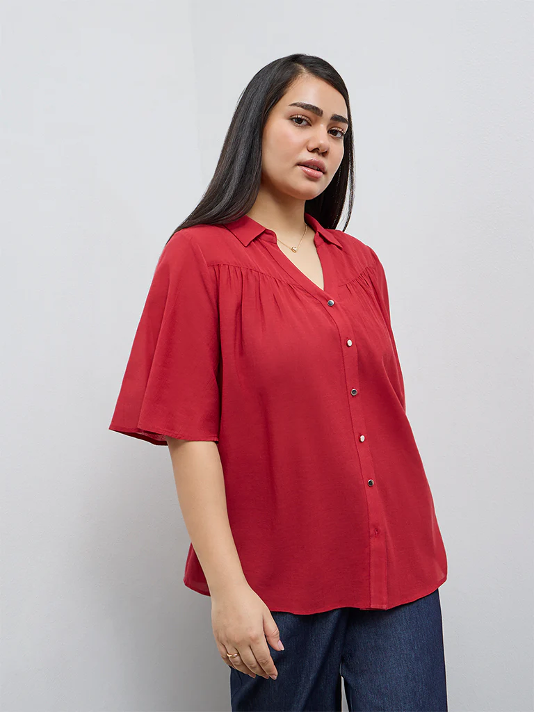 Gia Red Solid Blouse - Image 2
