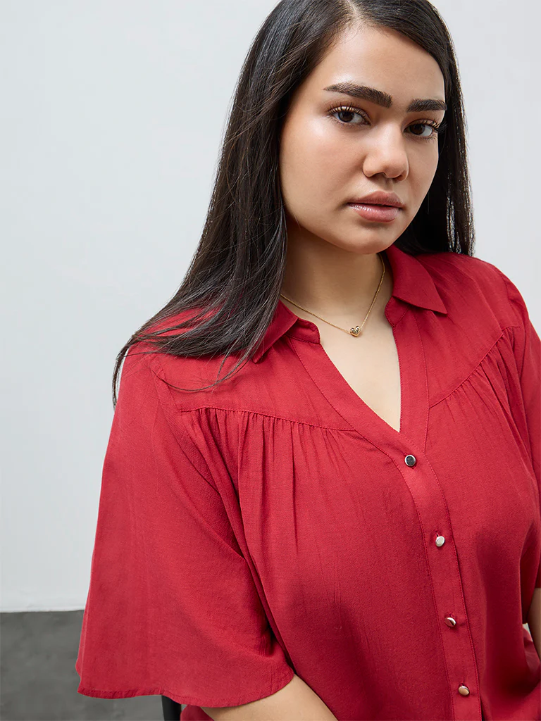 Gia Red Solid Blouse - Image 3
