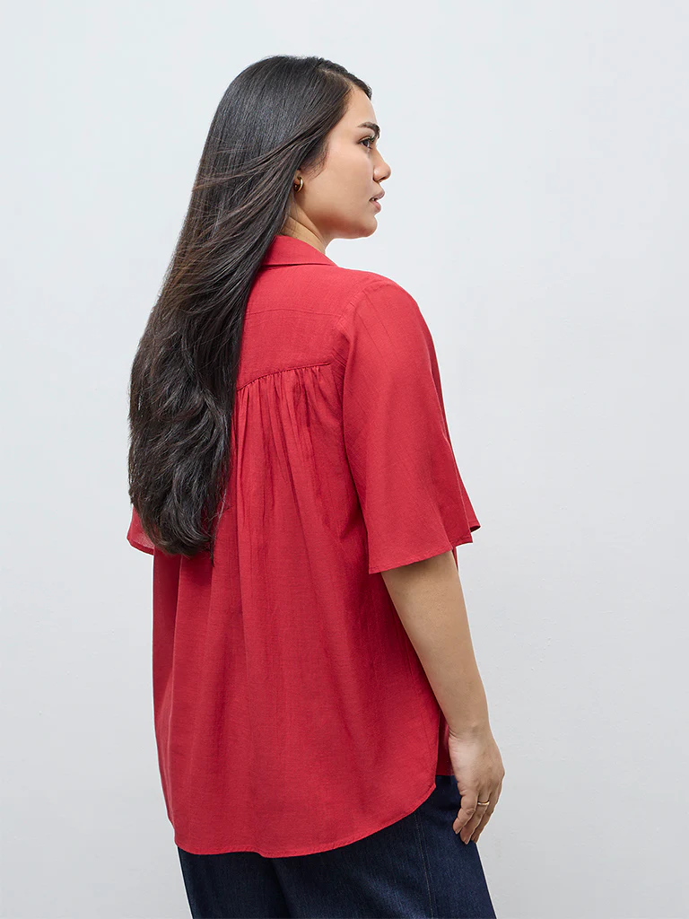 Gia Red Solid Blouse - Image 4