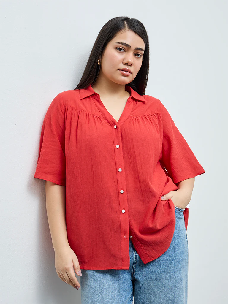 Gia Red Solid Blouse