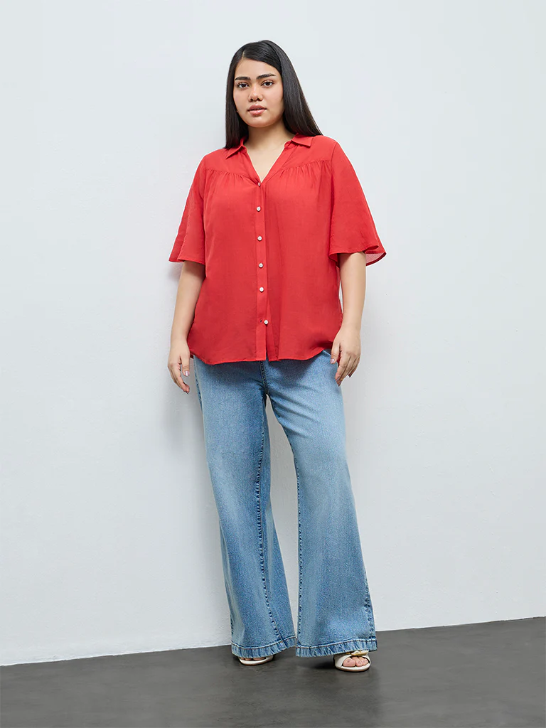 Gia Red Solid Blouse - Image 2