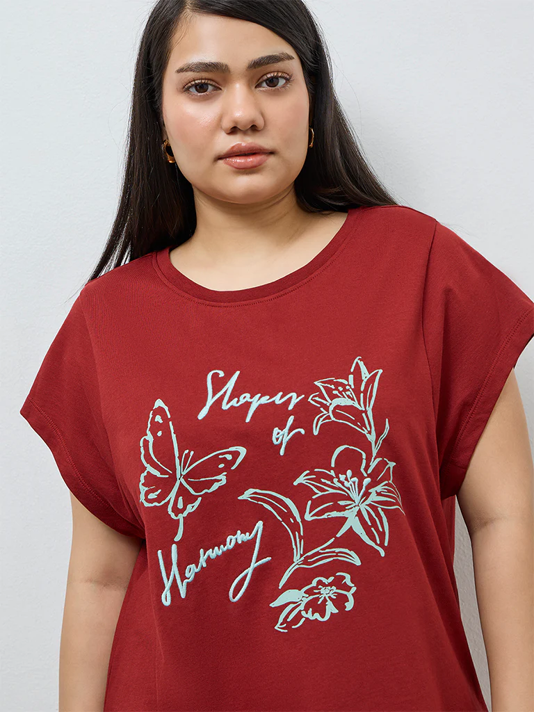 Gia Rust Botanical Design Cotton T-Shirt - Image 3