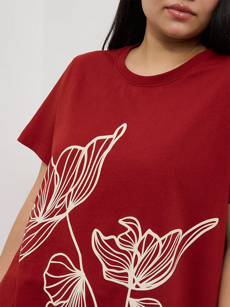 Gia Rust Floral Printed Cotton T-Shirt - Image 3