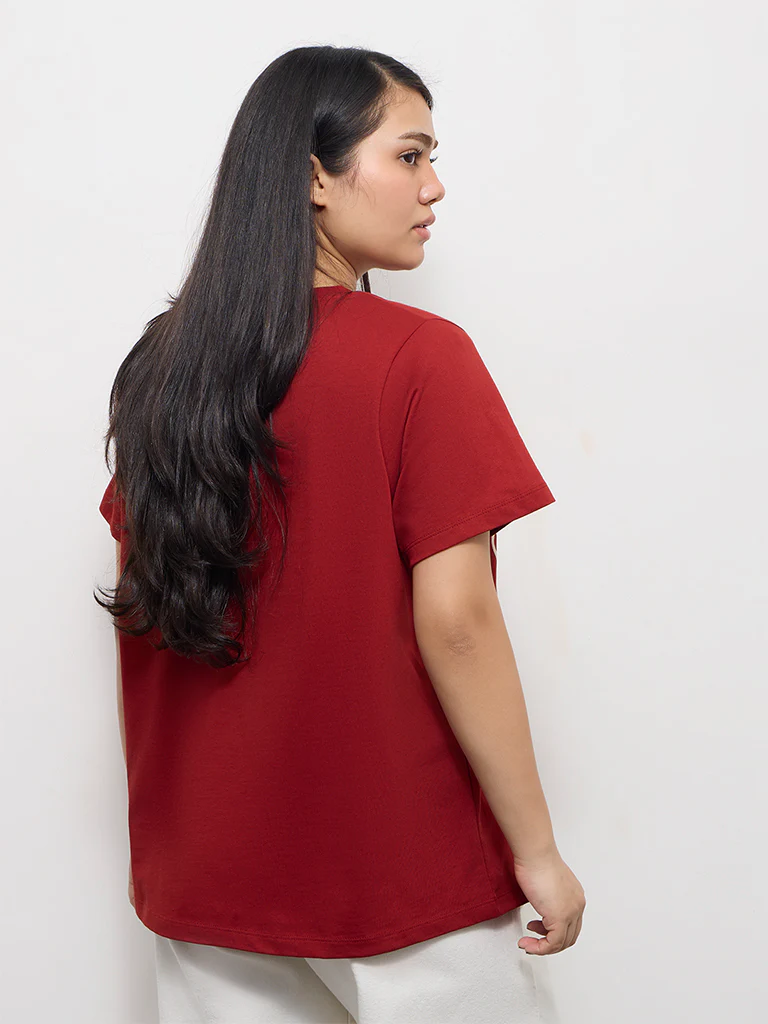 Gia Rust Floral Printed Cotton T-Shirt - Image 4