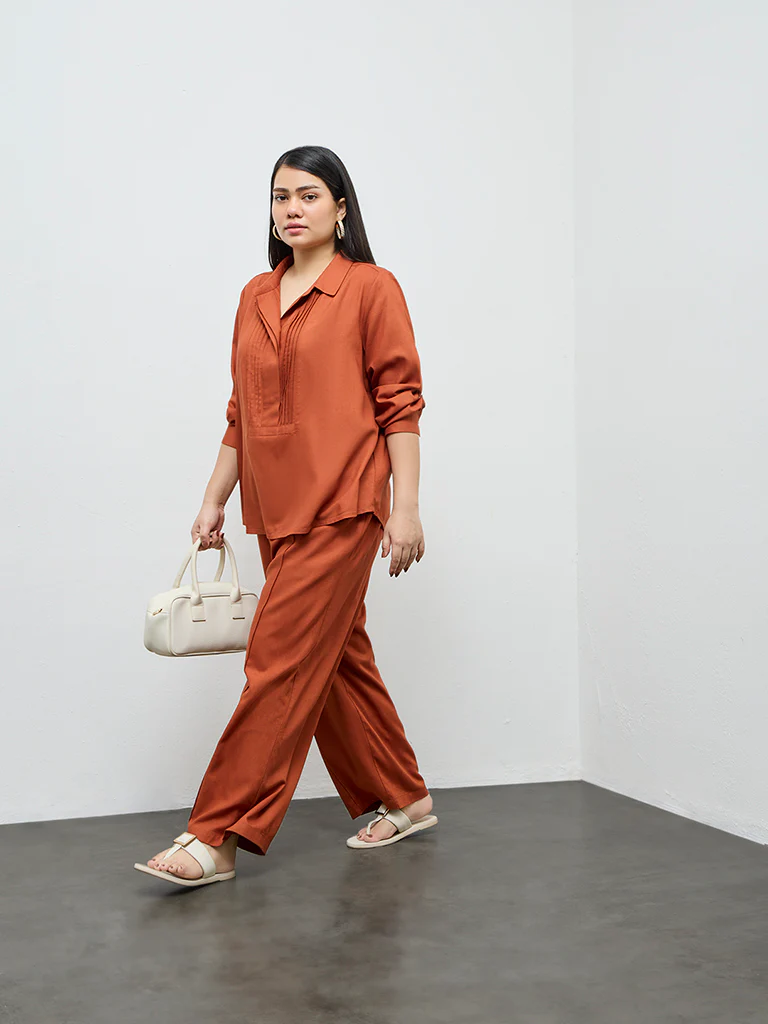 Gia Rust Solid High-Rise Pants