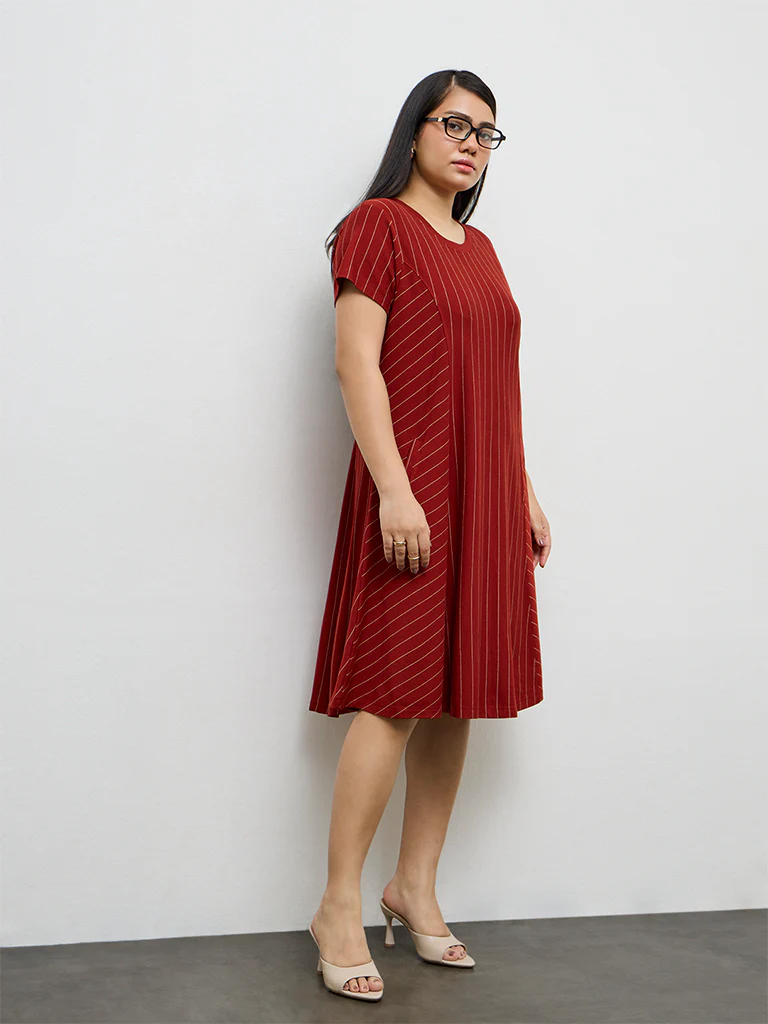 Gia Rust Striped A-Line Dress - Image 2