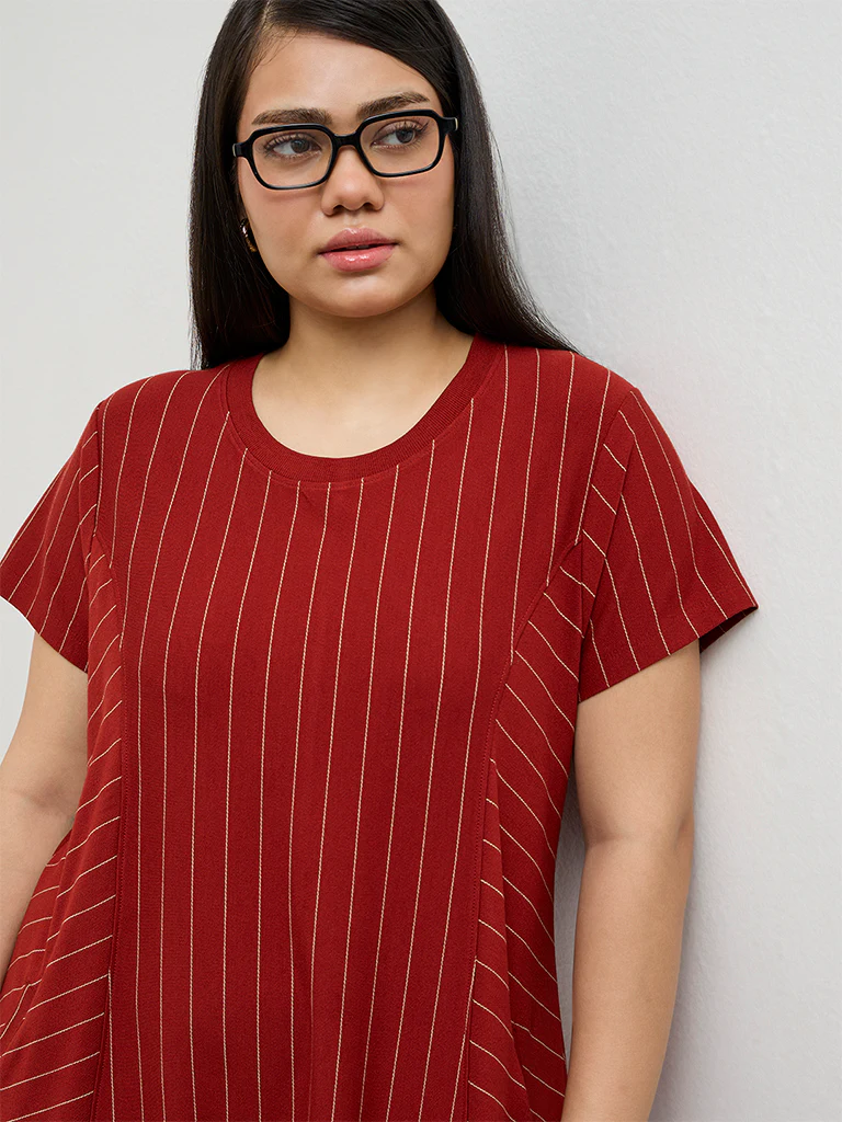Gia Rust Striped A-Line Dress - Image 3