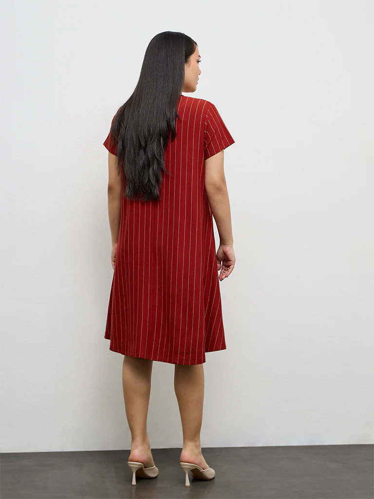 Gia Rust Striped A-Line Dress - Image 4
