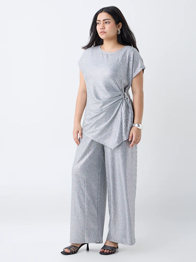 Gia Silver Shimmer Detailed High-Rise Pants
