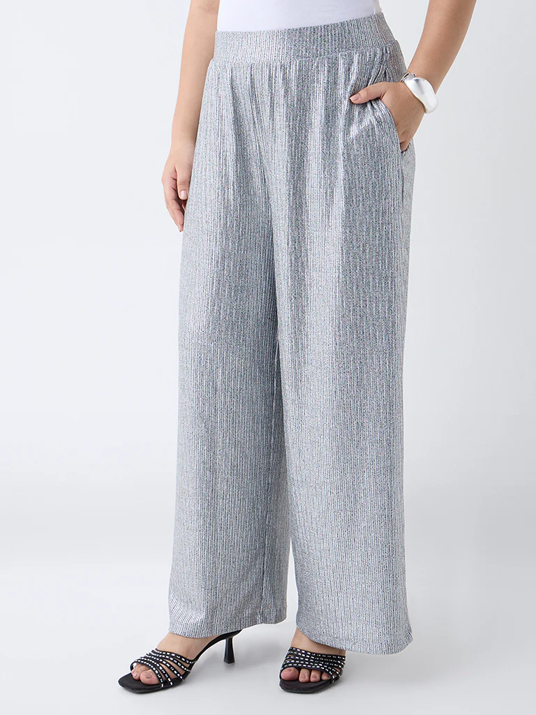 Gia Silver Shimmer Detailed High-Rise Pants - Image 2