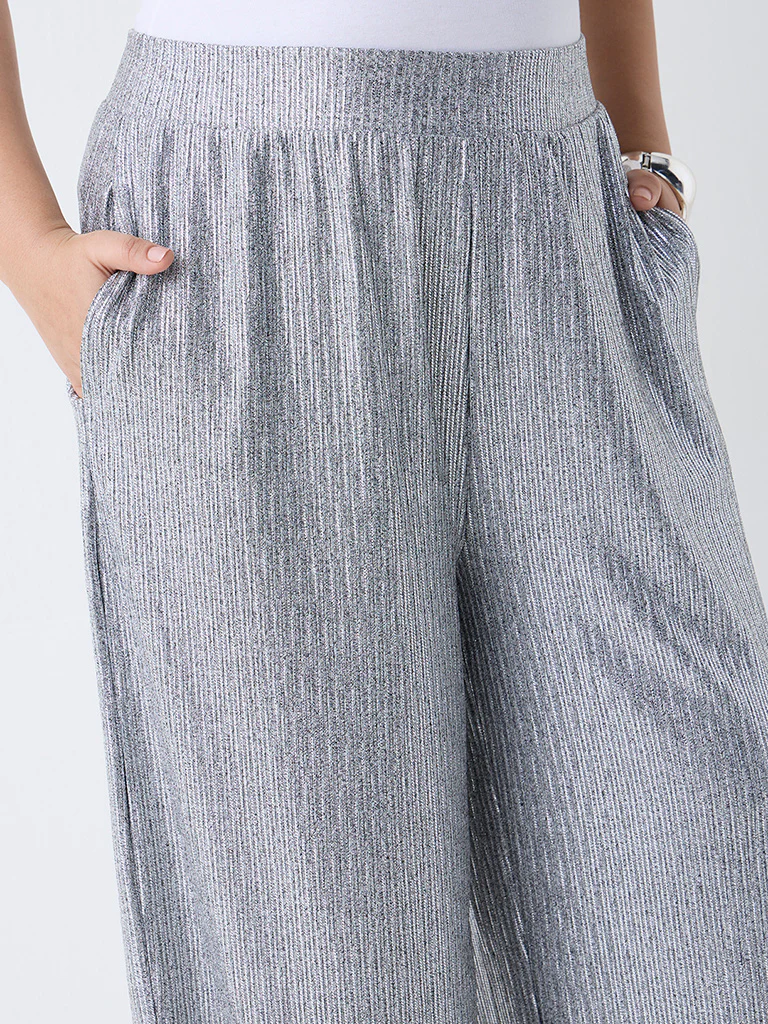 Gia Silver Shimmer Detailed High-Rise Pants - Image 3