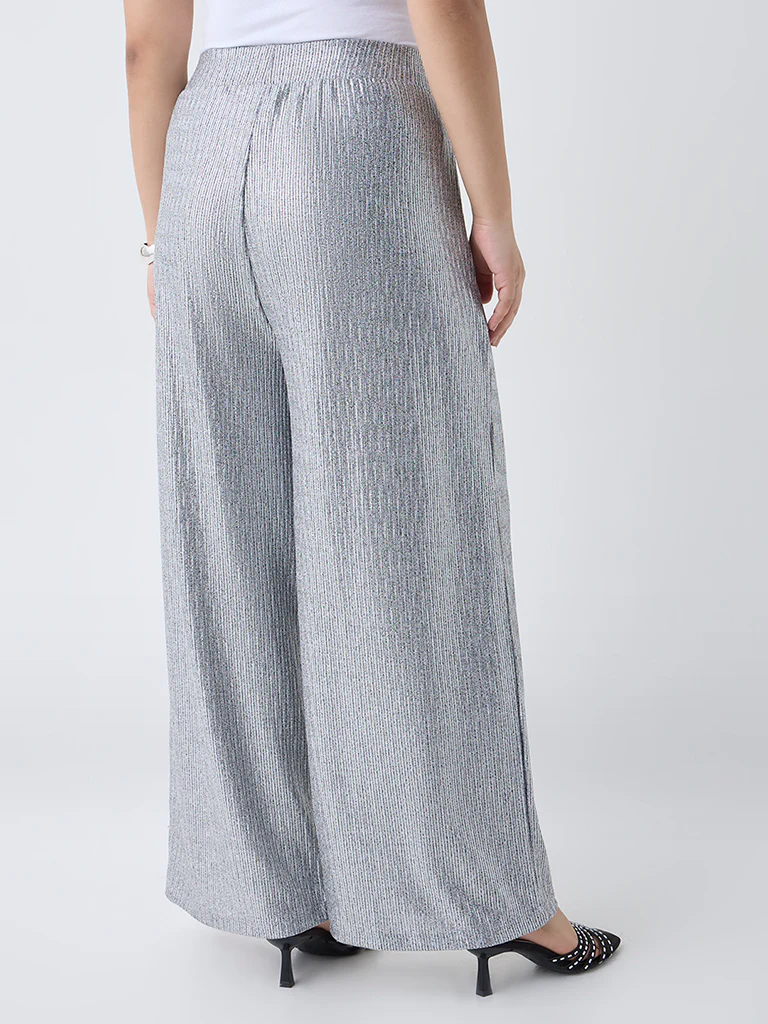 Gia Silver Shimmer Detailed High-Rise Pants - Image 4