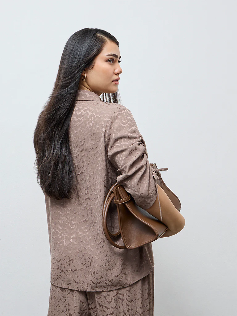 Gia Taupe Self-Patterned Shirt - Image 4