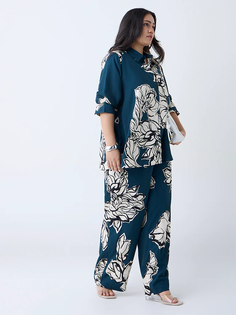 Gia Teal Foliage Printed Shirt - Image 2