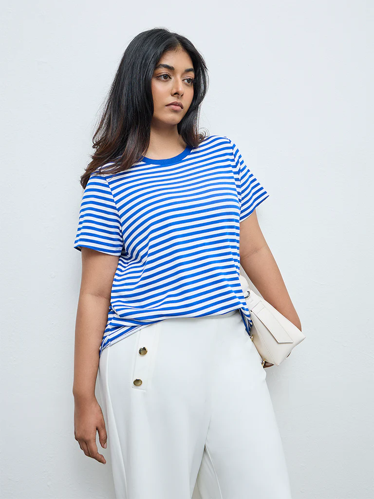 Gia White and Blue Striped T-Shirt - Image 2