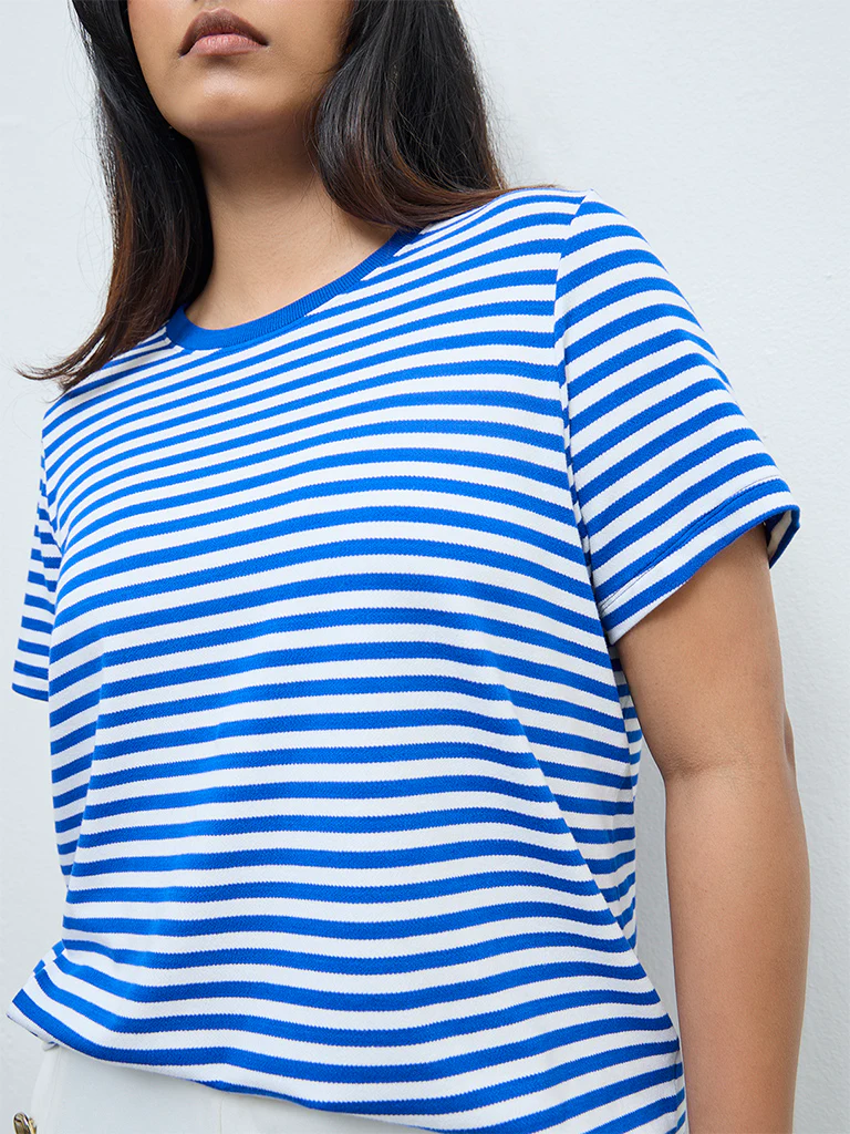 Gia White and Blue Striped T-Shirt - Image 3