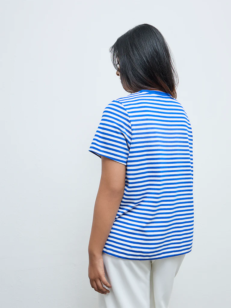 Gia White and Blue Striped T-Shirt - Image 4