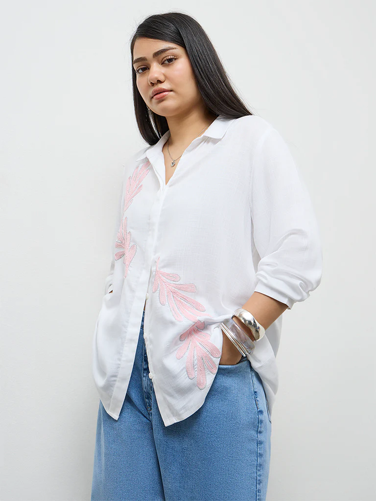 Gia White Botanical Embroidered Shirt - Image 2