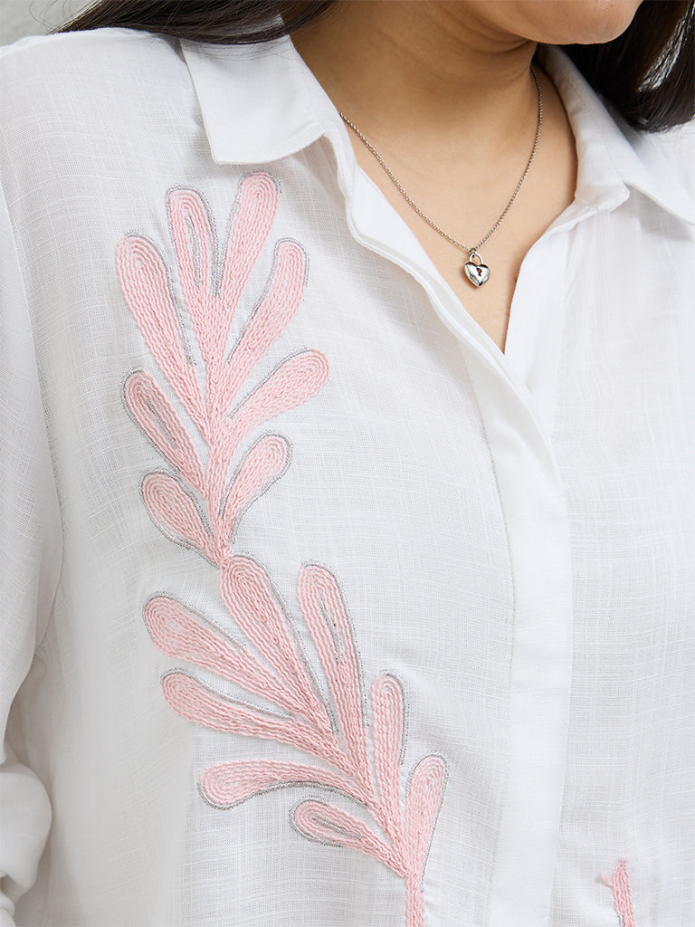 Gia White Botanical Embroidered Shirt - Image 3