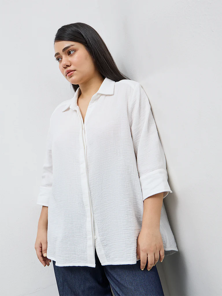 Gia White Crinkle-Textured Cotton Shirt - Image 2